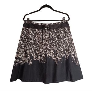 APOSTROPHE Black White Print Front Tie A Line Fit & Flare Skirt 10 (Medium)